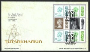 2022 Tutankhamun DY45 Booklet pane V4845l First Day Cover – Tallents House h/s